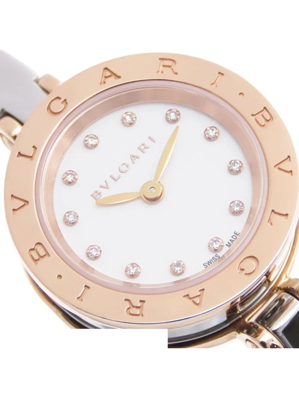 Bvlgari B.Zero1 12 S White SS 18K Pink Gold Diamond Bangle Watch